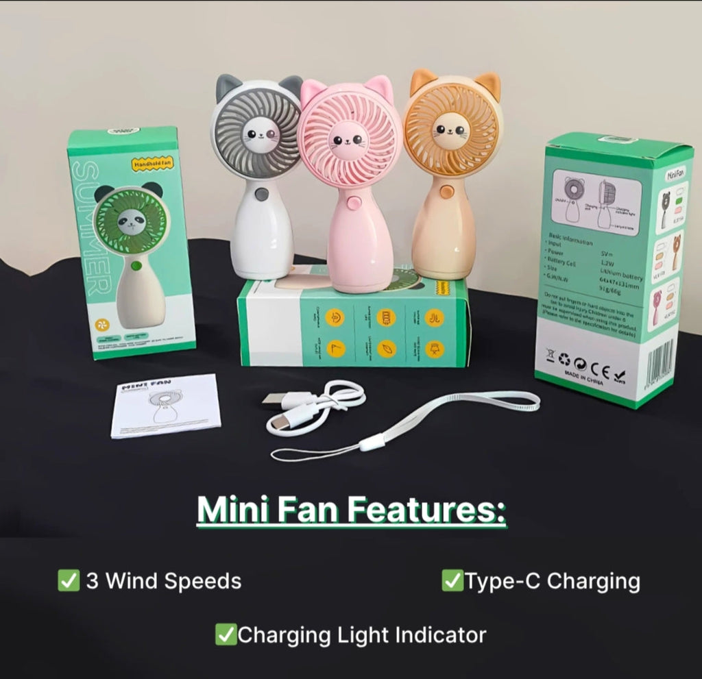 Mini Portable Fans Rechargeable battery/ USB Rechargeable Hand Fan Panda Mart