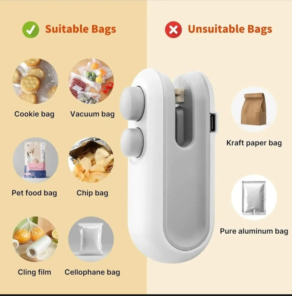 Mini Seal Machine - 2 in 1 Rechargeable Heat Sealer & Cutter | Portable Handheld Machine for  Plastic bag Panda Mart